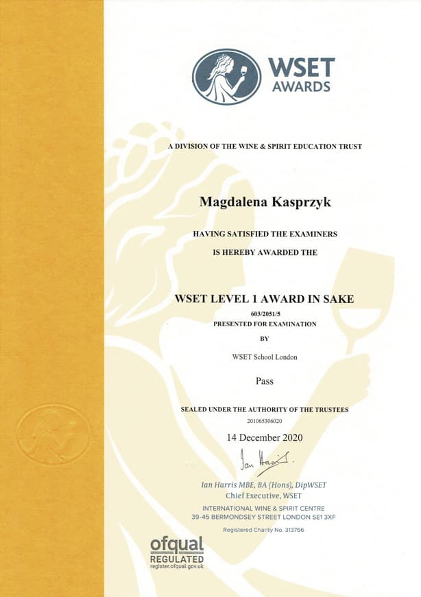 wset award certificate Magdalena