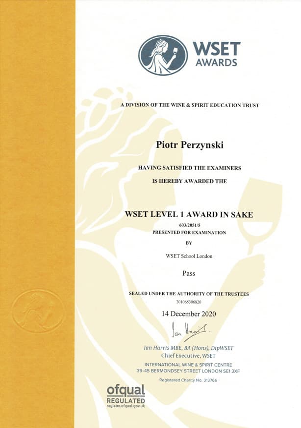 wset award certificate Piotr